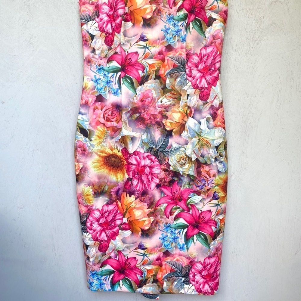 Alexia Admor Pink Rose & Sunflower Neoprene Sheath Dress | Floral Scuba Dress - Picture 3 of 10